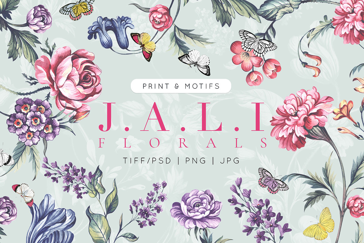 Jali Florals, Painted Watercolours!, a Pattern Graphic by Pink Linen (Photo 1 of 9)