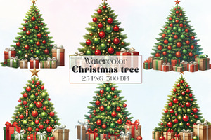 Watercolor Christmas tree Clipart, an Illustration by CraftArtStudio