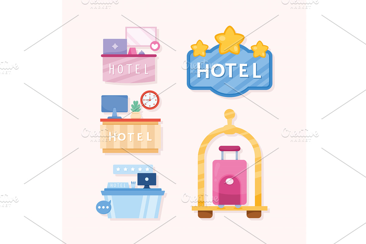 five hotel service icons, an Object Illustration by studiogstock