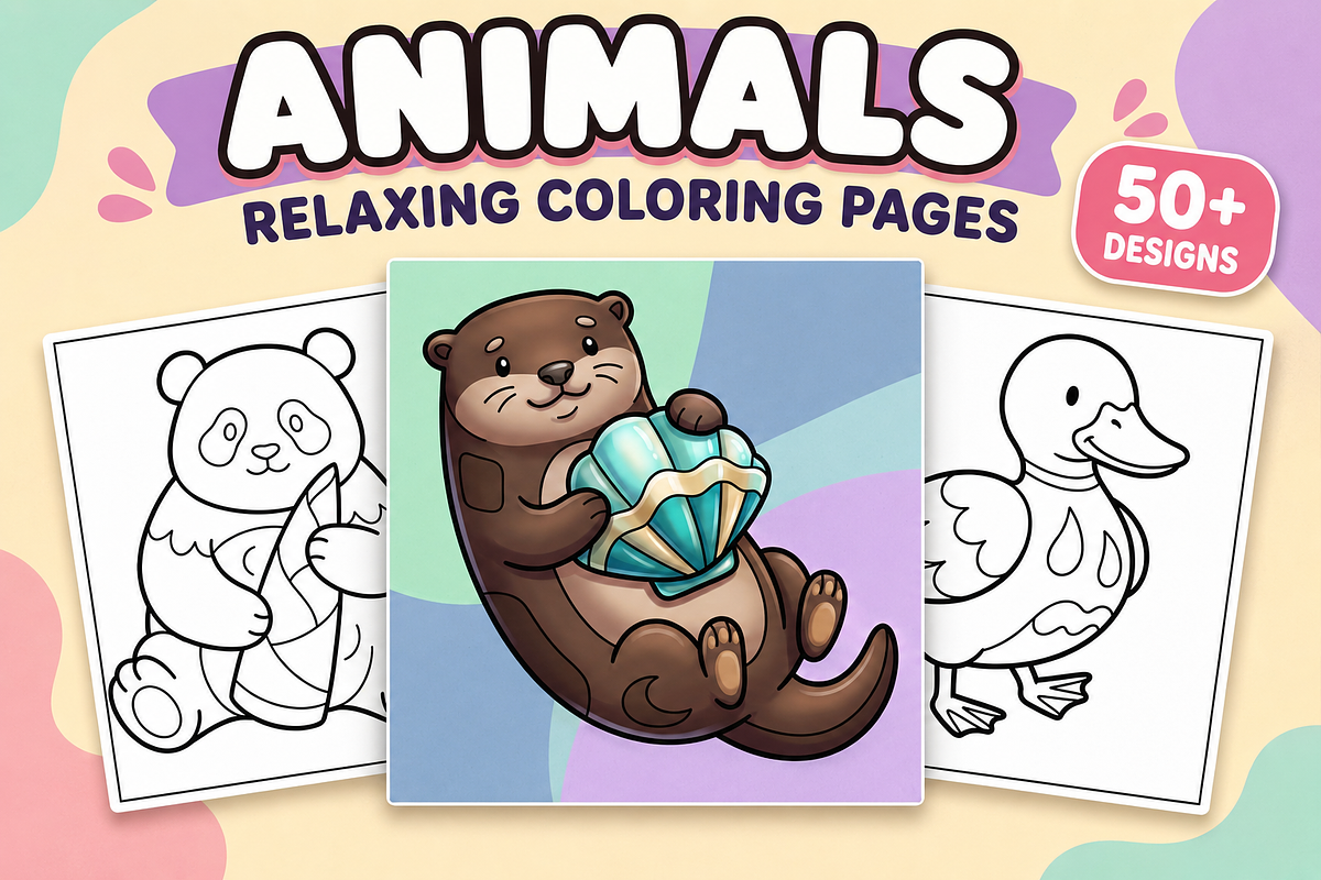 Animals: Relaxing Coloring Pages #1, an Animal Illustration by Inkivelle Studio (Photo 1 of 3)