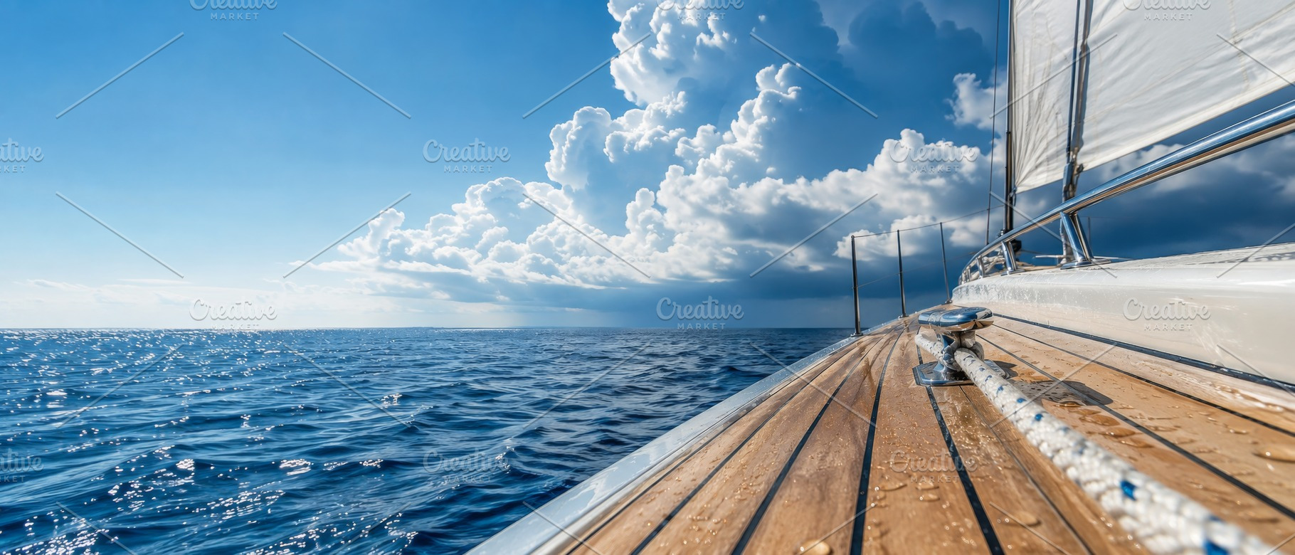Sailboat on ocean under cloudy sky w, a Photo by Dvoevnore photos
