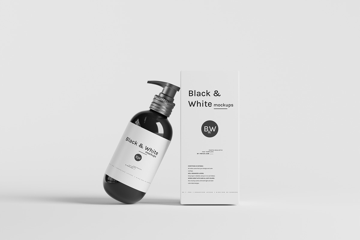 Black & White Mockups - Pump Bottles, a Packaging Mockup by pmvch (Photo 32 of 160)