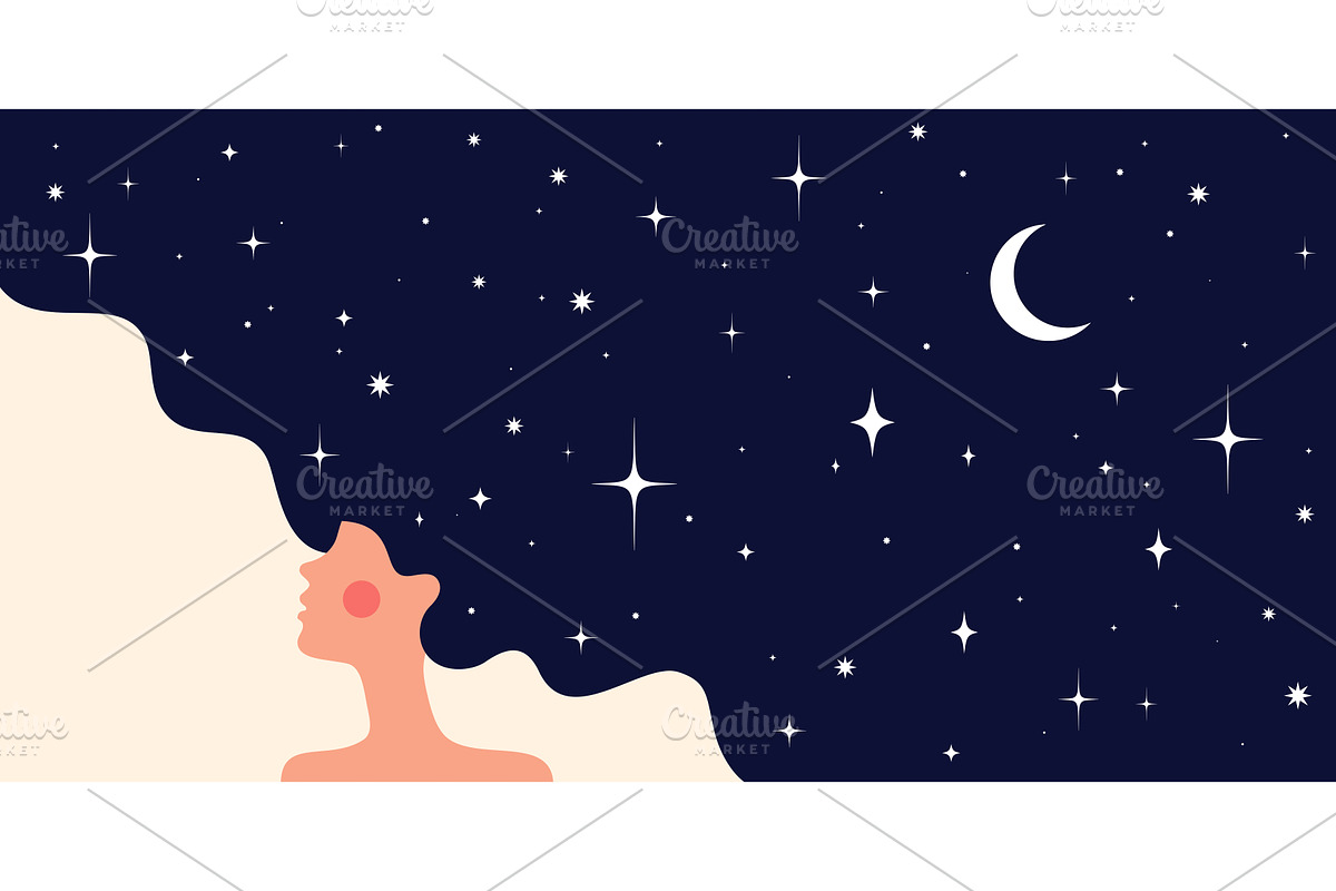 Dream universe flows through woman, a Person Illustration by Foxys Graphic