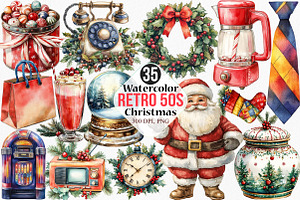 Retro 50s Christmas Clipart, an Illustration by Canvas Craft