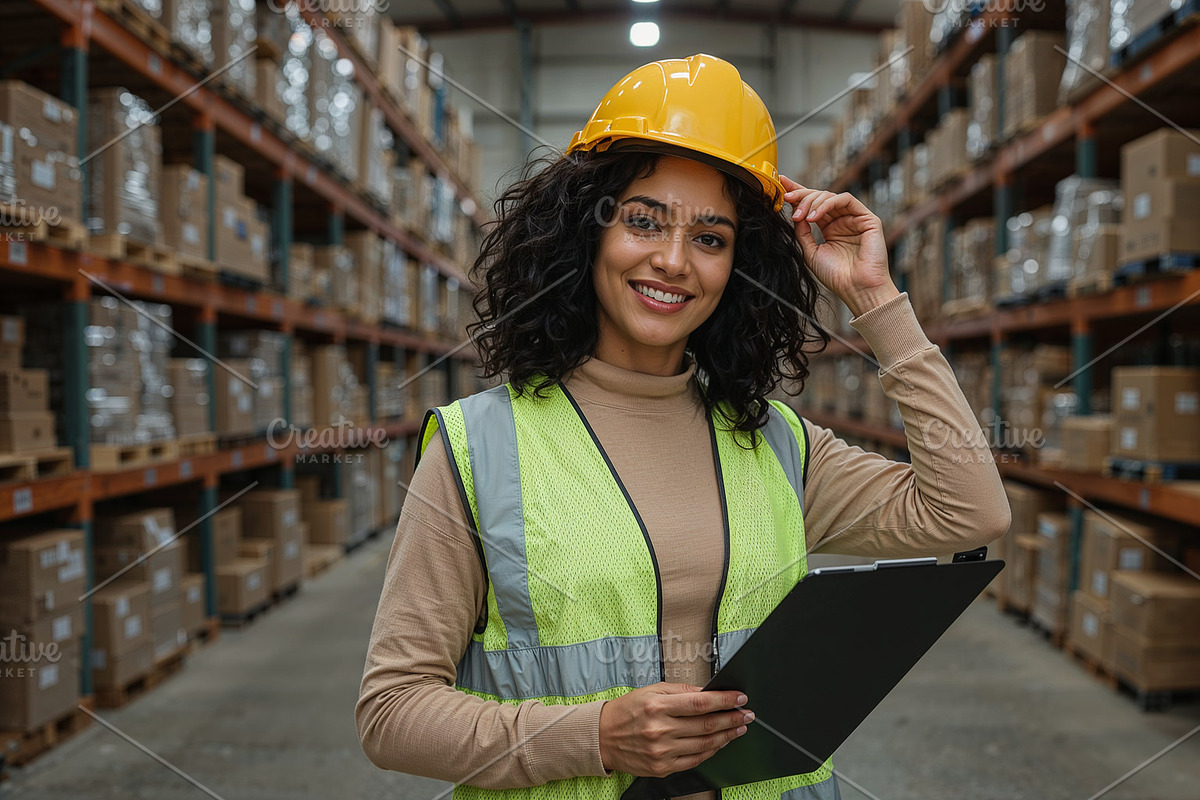 Warehouse worker wearing hard hat, an Illustration by wavebreak
