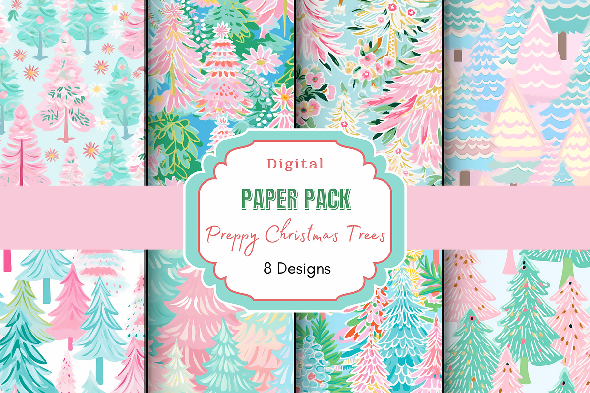 Preppy Pastel Christmas Tree Pattern, a Pattern Graphic by Paper & Pattern Studio (Photo 1 of 8)