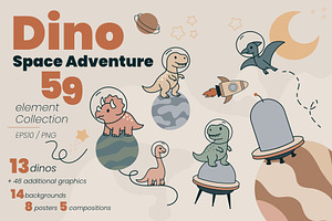 Dino Space Adventure – Vector Set, an Illustration by moja doodle