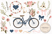 Navy & Blush Floral Bicycle & Extras, an Illustration by Amanda Ilkov (Thumbnail 1 of 5)
