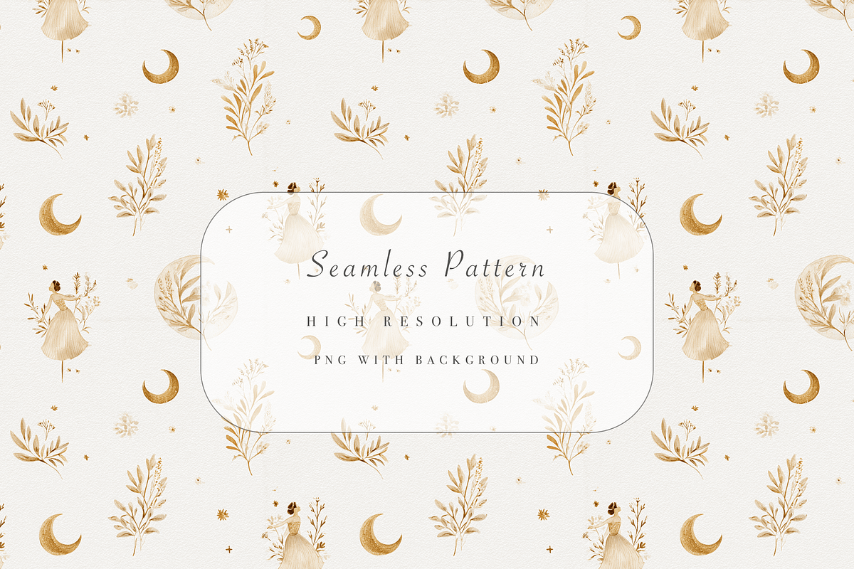 Moon Goddess Seamless Pattern, a Decorative Illustration by Pati Charm Studio (Photo 1 of 7)
