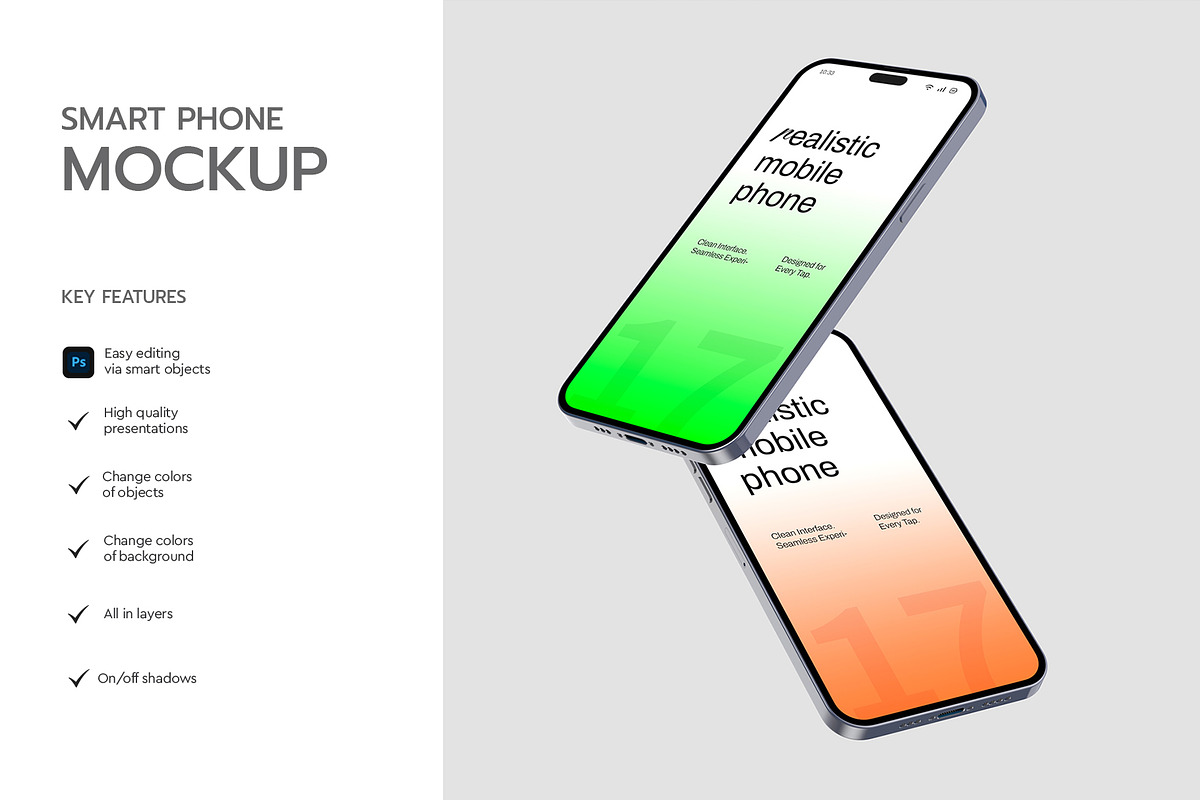 Realistic Floating Mobile Phone Mock, a Product Mockup by graphypix (Photo 2 of 4)