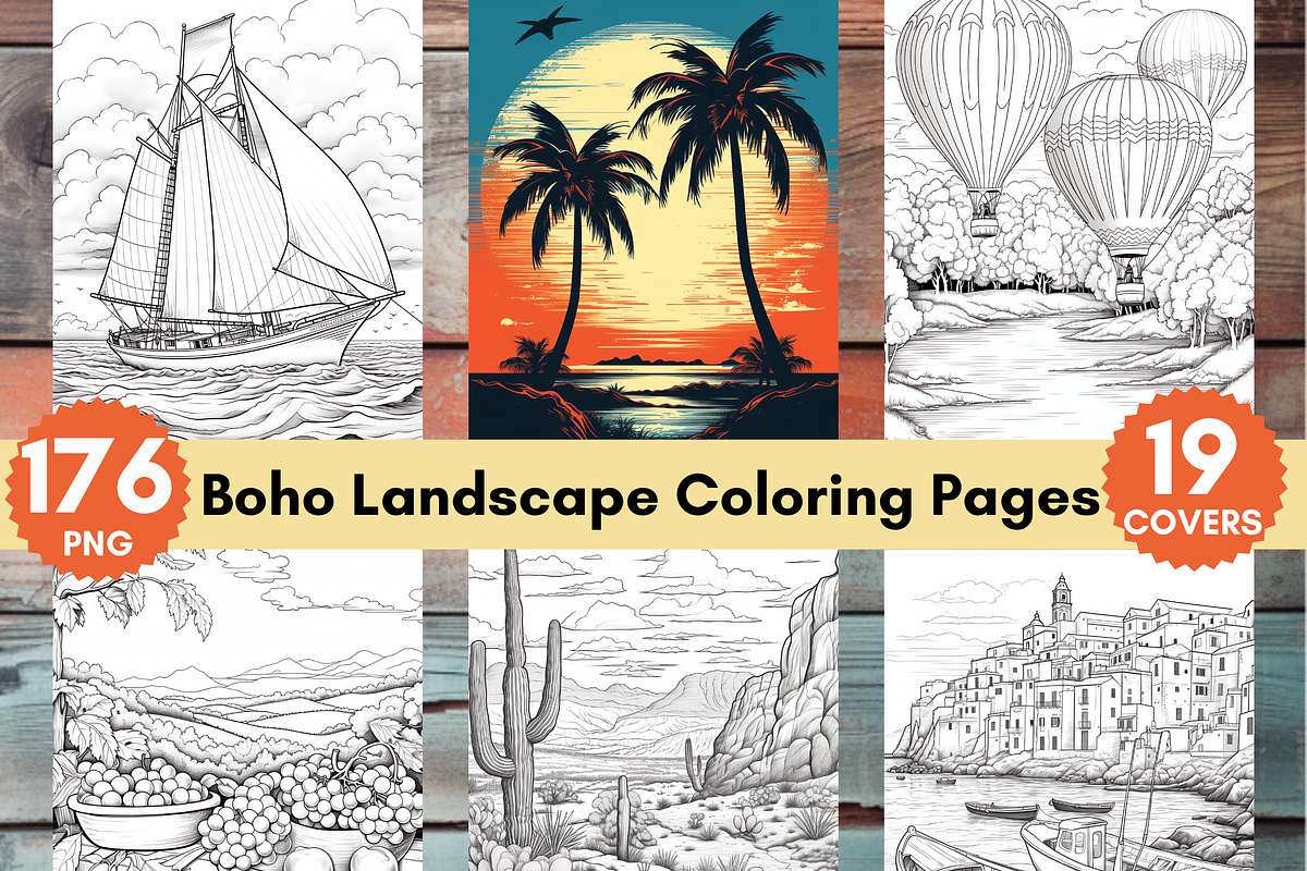 BOHO Nature Landscape Coloring Pages, a Brochure Template by LA Design (Photo 1 of 10)