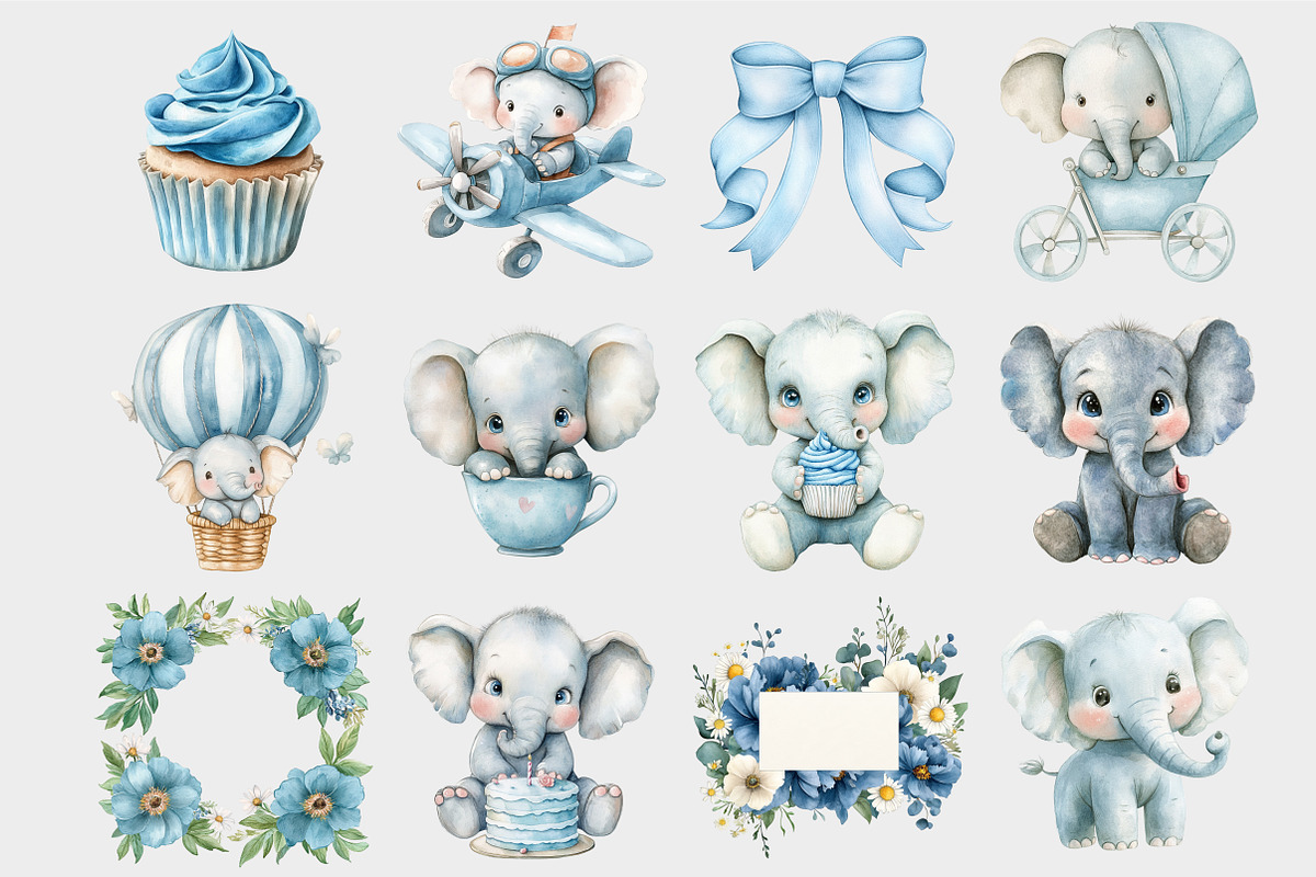 Watercolor Baby Blue Elephant Clipar, a Seasonal Illustration by Design Market (Photo 4 of 5)