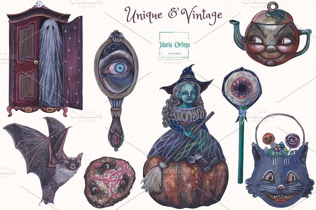 Vintage Halloween Clipart, an Illustration by MariaOrtegaDigitals (Photo 3 of 7)