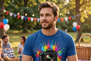 Rainbow Camera Paint Splash, a Shirt Mockup by Vector Stall (Thumbnail 1 of 14)