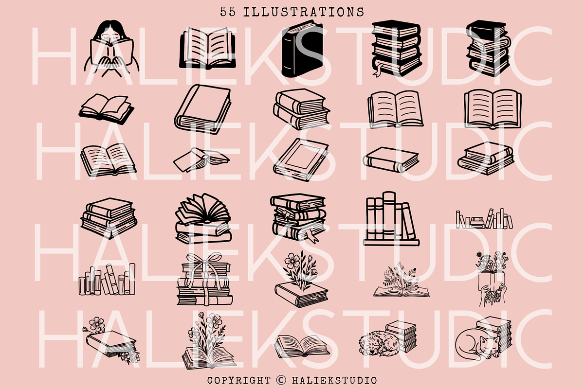 Bookish Girly Procreate Stamps Brush, a Brush Add-On by HalieKStudio (Photo 2 of 9)