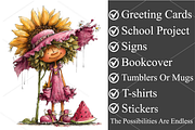 Summer Funny Sunflower Girls Clipart, a Seasonal Illustration by Canvas Craft (Thumbnail 3 of 7)