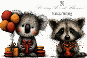 Birthday Animals Whimsical Clipart, a Seasonal Illustration by Designking