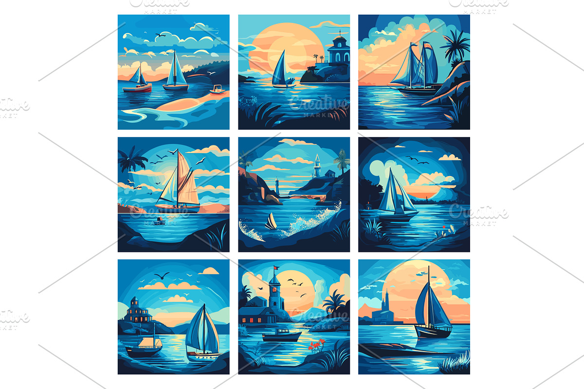 Cartoon marine landscape. Sea shore, an Illustration by Stock-Smart-Start