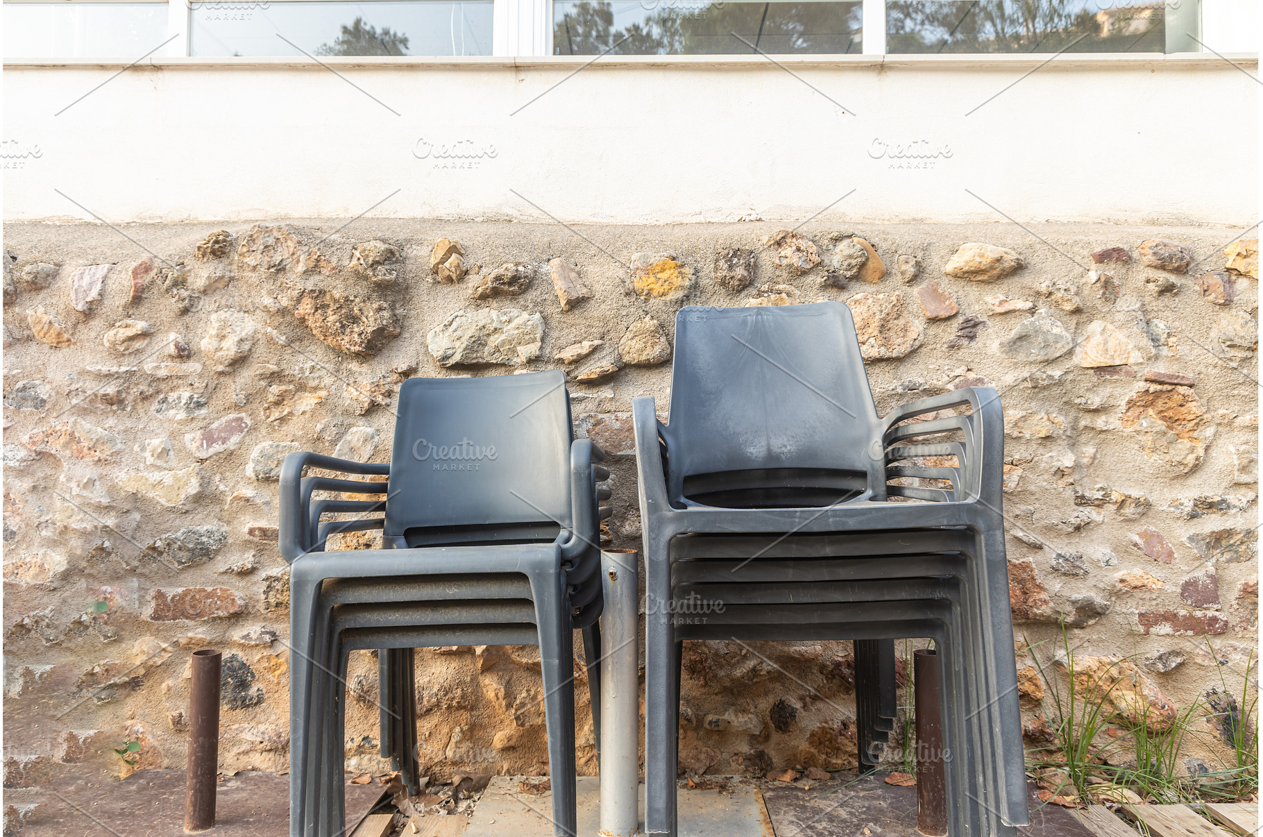 A group of Plastic black chair on, a Food & Drink Photo by Illustrations&photos