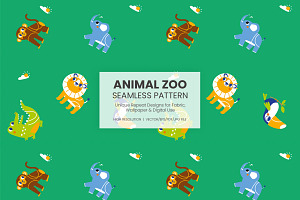 Colorful Animal Zoo Seamless Pattern