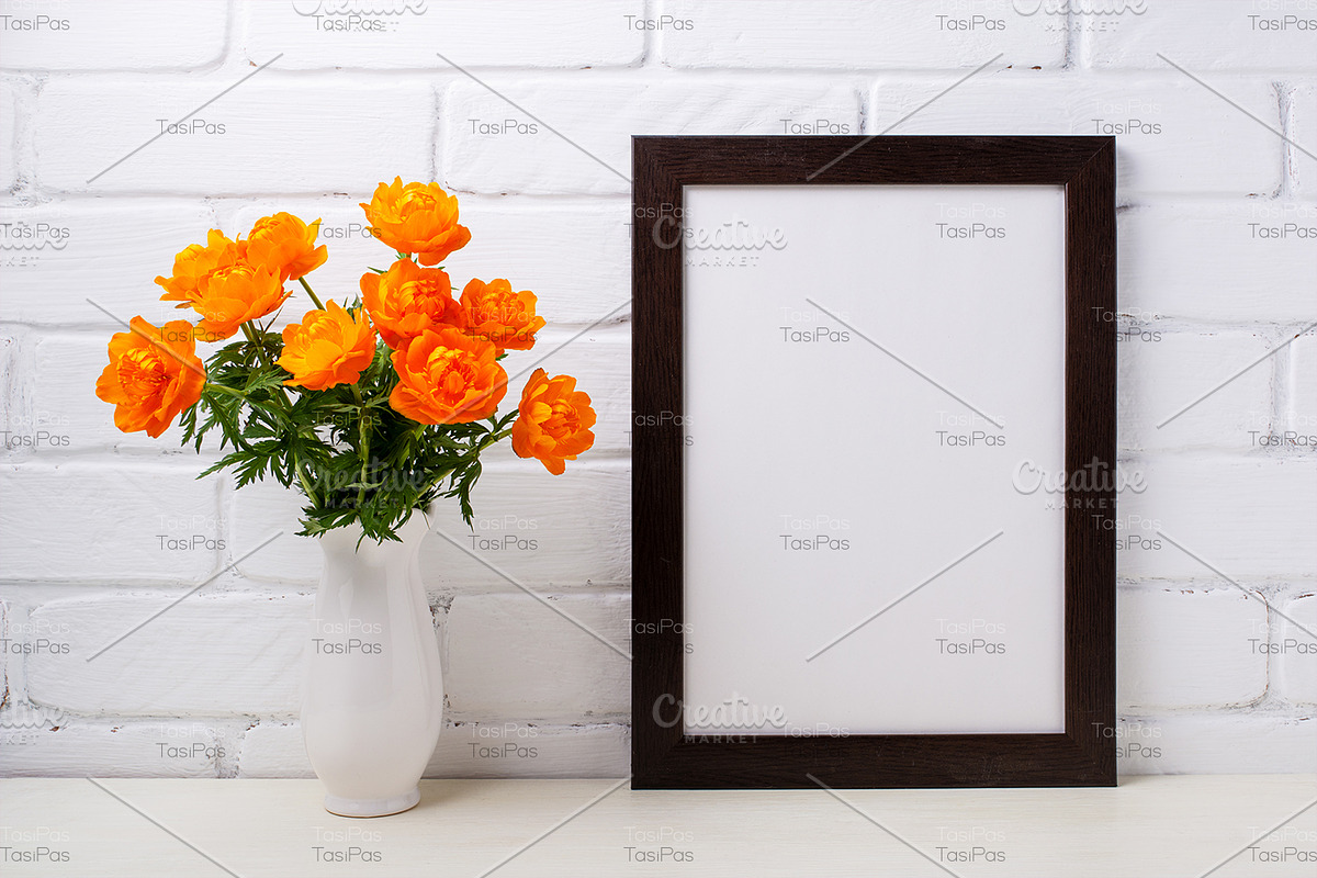 Frame mockup with orange globeflower, a Mockup by TasiPas (Photo 3 of 4)