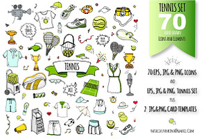 70 TENNIS hand drawn colorful icons!, an Outline Icon by Natasha-Pankina.com