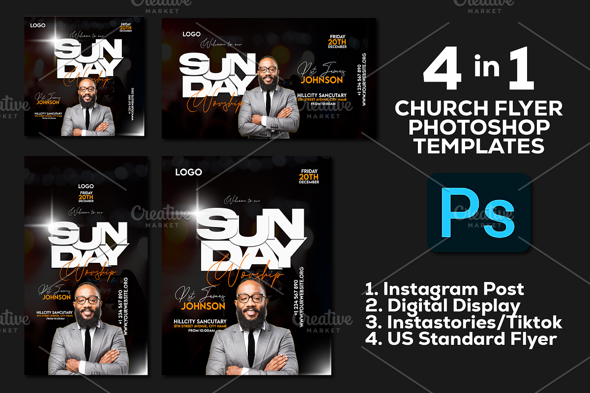 4-in-1 Church Flyer Template, a Flyer Template by Sipi_Graphics (Photo 1 of 6)