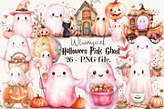 Whimsical Halloween Pink Ghost, a Seasonal Illustration by SVGArt (Thumbnail 1 of 5)