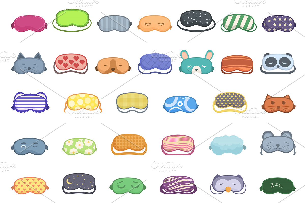Mask for sleep icons set cartoon, a Healthcare Illustration by Ylivdesign