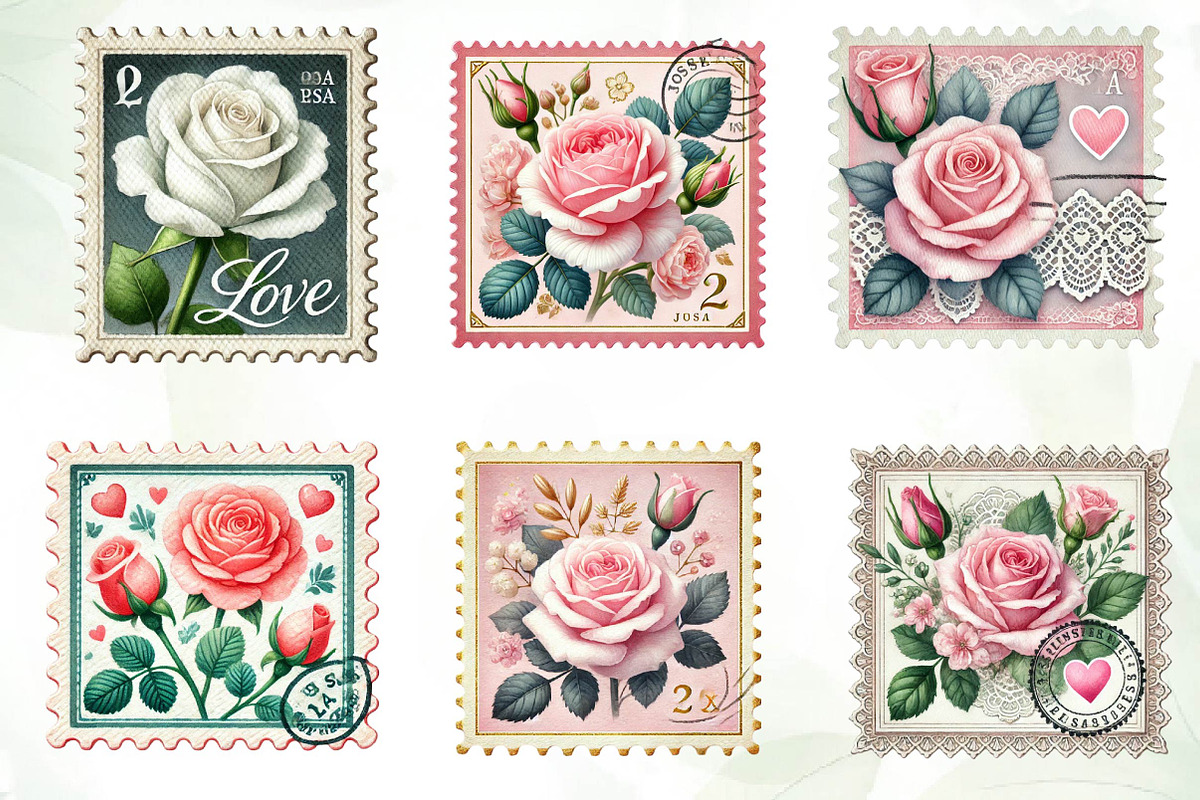 Valentine Rose Postage Stamp Clipart, an Illustration by CreationArt (Photo 3 of 5)