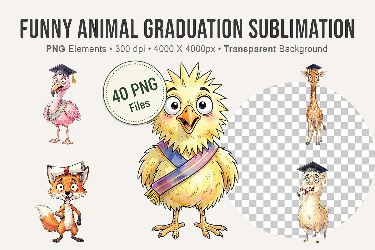 Funny Animal Graduation Sublimation, an Illustration by Artnoy (Photo 1 of 8)