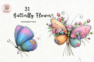Cartoon Butterfly Flower Clipart, an Illustration by Watercolor design