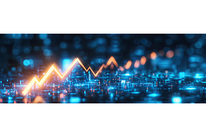 Glowing orange line graph among blue, a Technology Illustration by Lermont51