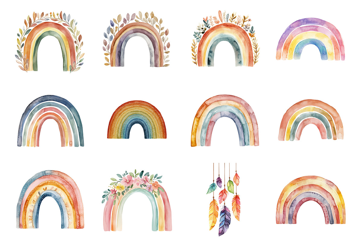 Boho Rainbow PNG Clipart Bundle, an Illustration by Design Market (Photo 3 of 3)
