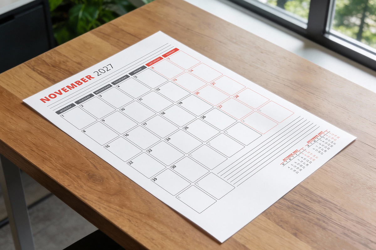 Monthly Planner 2027 (MP038-27-M), a Stationery Template by mikhailmorosin (Photo 4 of 4)