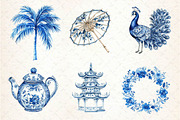 Blue Chinoiserie Summer Clipart, an Illustration by Dream Creation (Thumbnail 3 of 6)