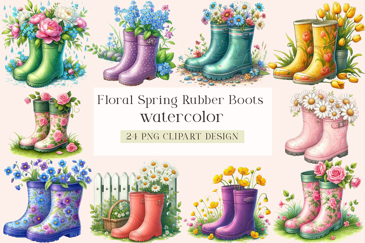 Floral Spring Rubber Boots Clipart, an Illustration by DreamArtGraphic (Photo 1 of 5)
