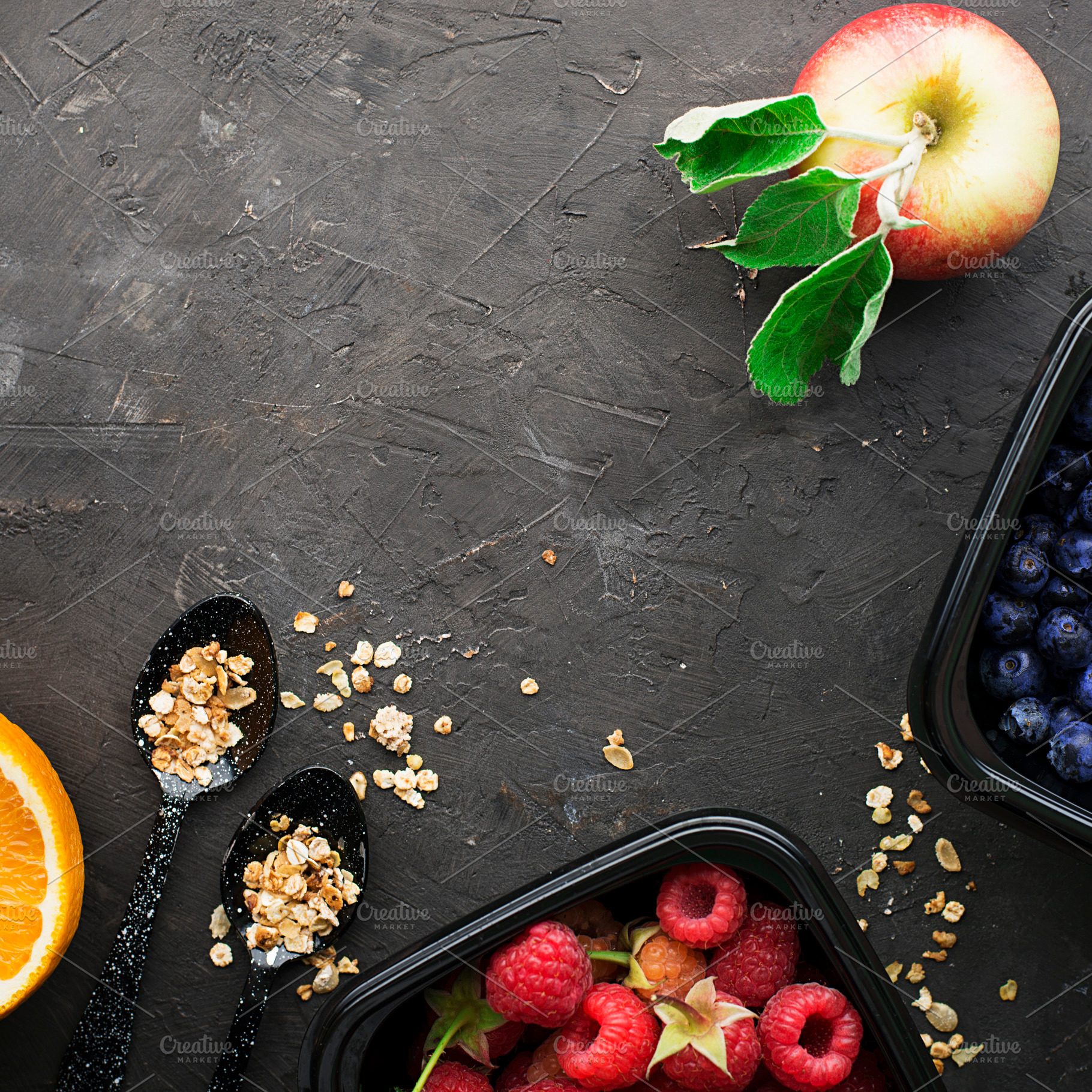 Ingredients for healthy breakfast featuring apples, assorted, and background, a Food & Drink Photo by IleishAnna