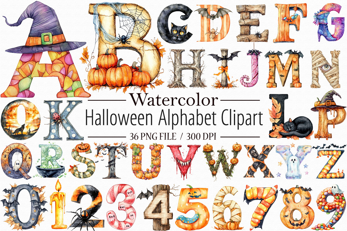 Halloween Alphabet Sublimation Clipa, an Illustration by Libby Wishes (Photo 1 of 7)