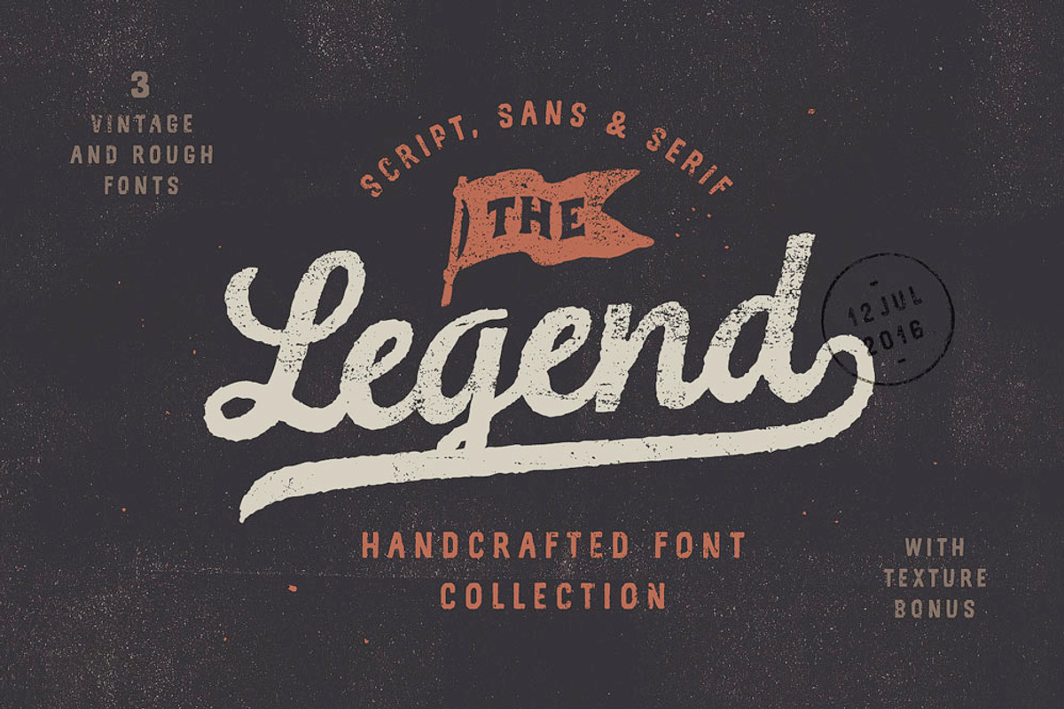 Legend Font trio + Textures, a Script Font by Andrey Sharonov (Photo 1 of 12)