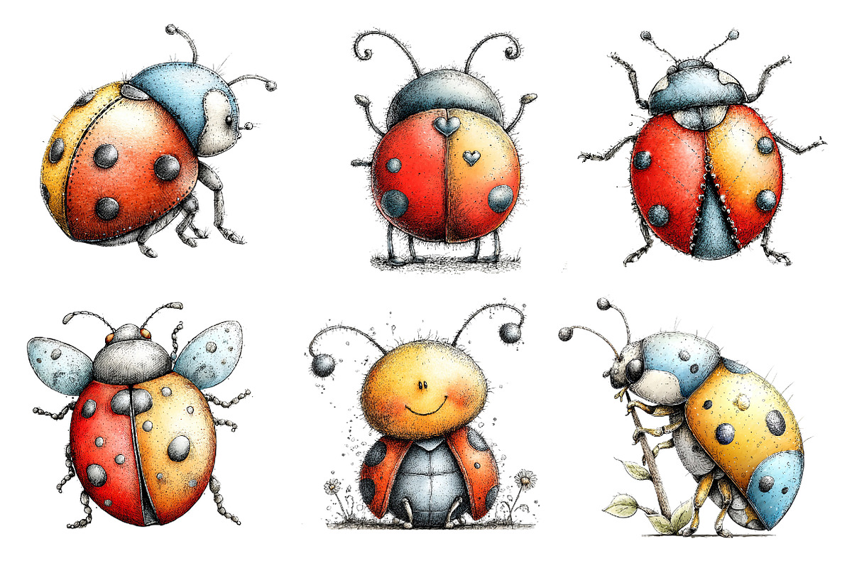 Whimsical ladybug Clipart Bundle, an Illustration by Designworld (Photo 3 of 5)