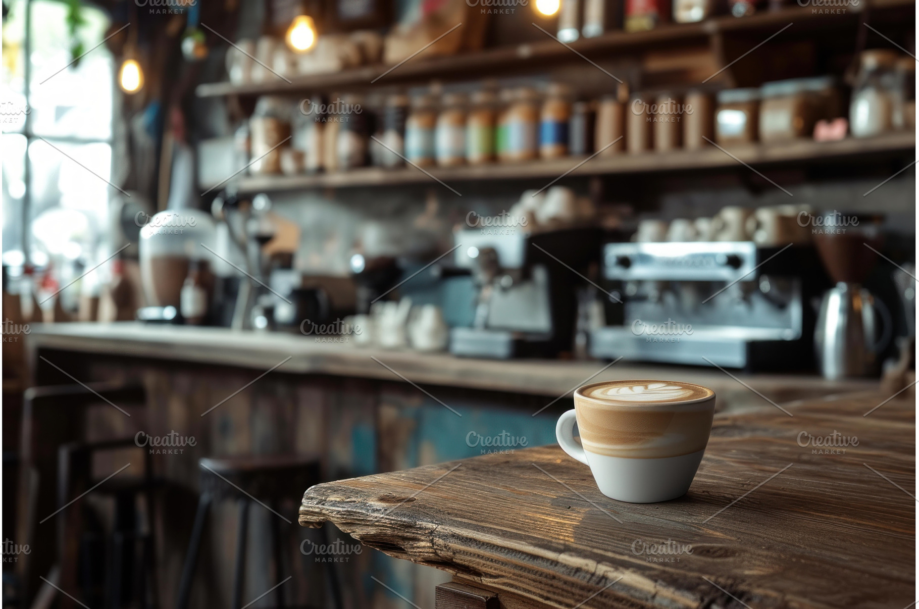 Coffee cup on rustic cafe counter, a Food & Drink Photo by Ylivdesign