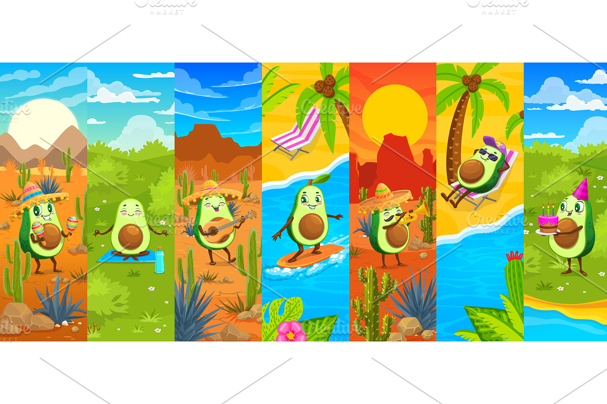 Cartoon cheerful Mexican avocado, a Food Illustration by Vector Tradition