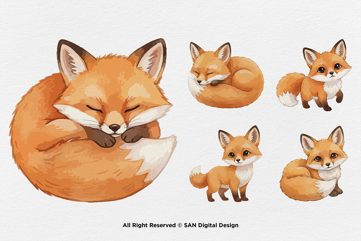 15 Bundle Watercolor Baby Fox Wild, an Animal Illustration by Morspective (Photo 5 of 8)