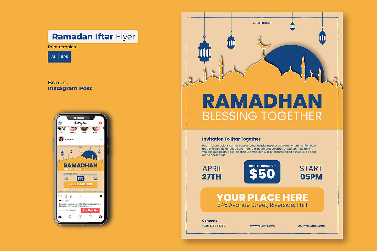 Ramadan Blessing Together Flyer, a Flyer Template by LIOKIVA Studio