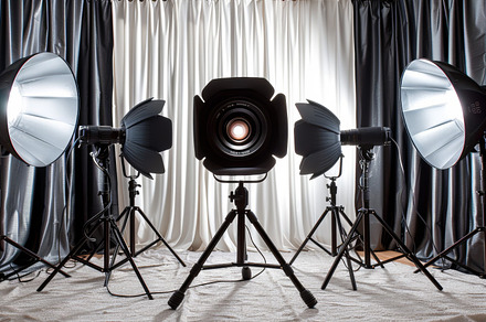 Professional studio lighting equipment setup isolated on white background, a Photo by AS photostudio