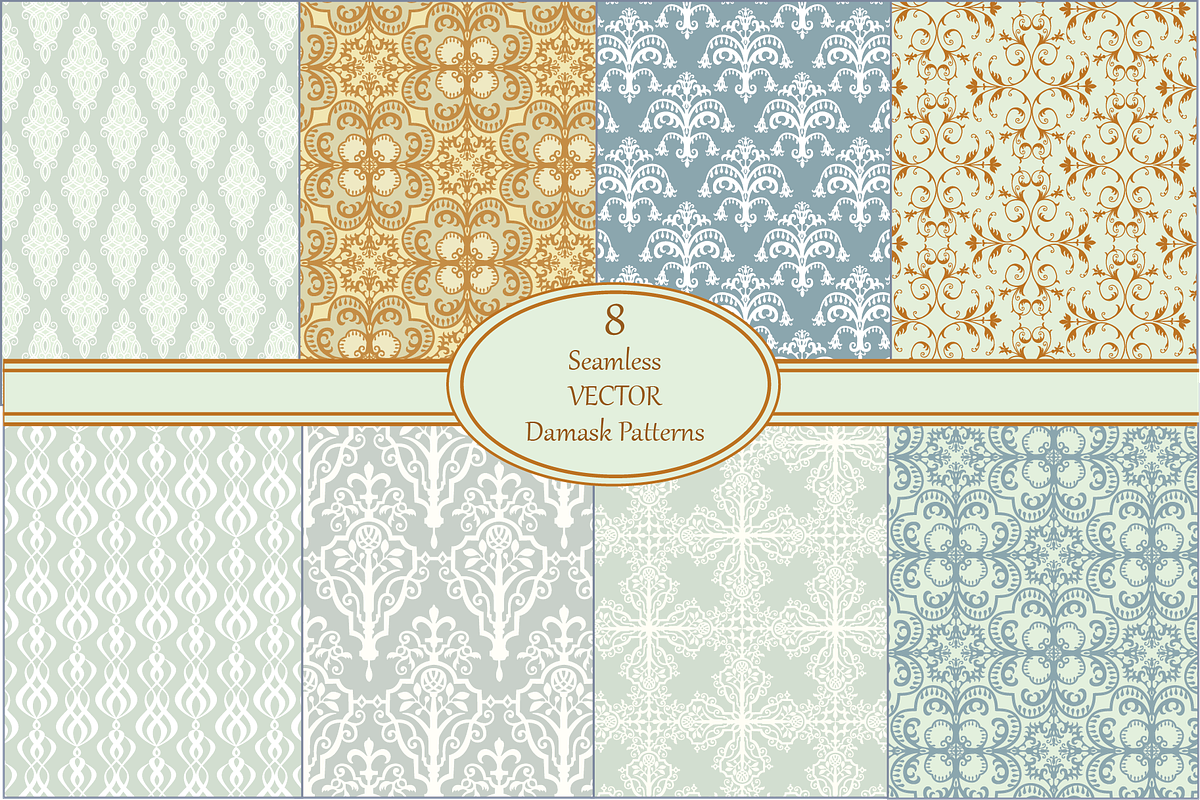 Seamless Vector Damask Patterns, a Pattern Graphic by Studio Indigo (Photo 1 of 9)