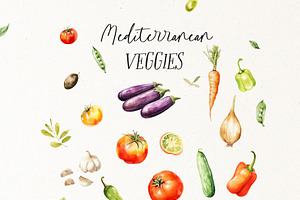 Mediterranean Cuisine Watercolor Set