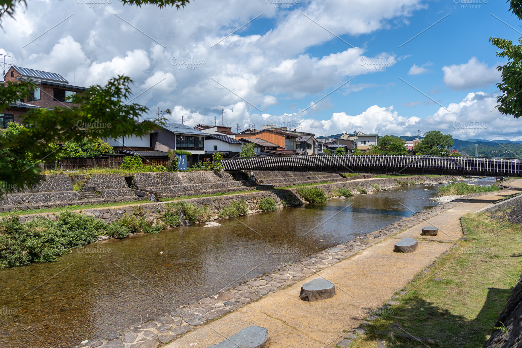 Gyojin Bridge crossing the Miyagawa River in Takayama, Japan, an Architecture Photo by GoodGoods