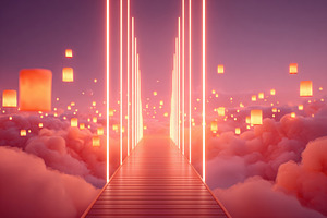 Surreal glowing pathway in a dreamy cloudscape, an Abstract Photo by AlyaAnd